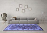 Machine Washable Oriental Blue Industrial Rug, wshurb2977blu