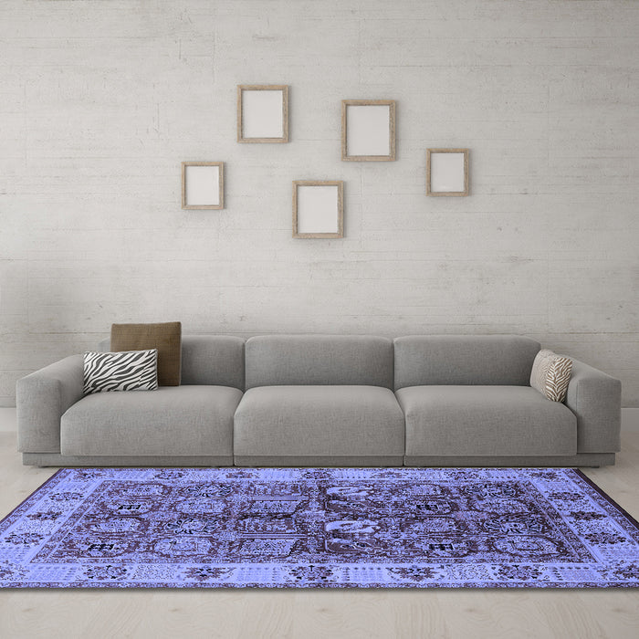 Machine Washable Oriental Blue Industrial Rug in a Living Room, wshurb2977blu