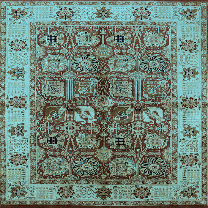 Square Machine Washable Oriental Light Blue Industrial Rug, wshurb2977lblu