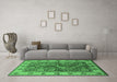 Machine Washable Oriental Emerald Green Industrial Area Rugs in a Living Room,, wshurb2977emgrn