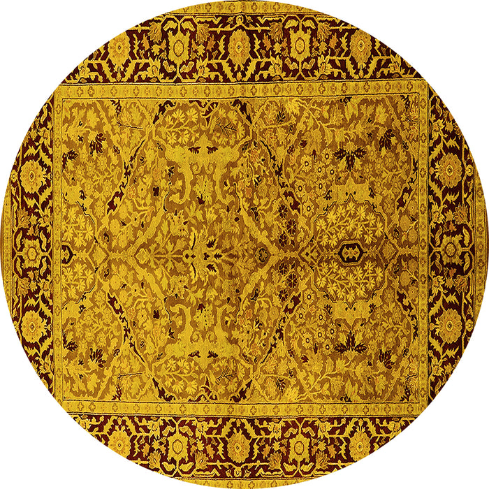 Round Machine Washable Oriental Yellow Industrial Rug, wshurb2978yw