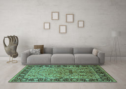 Machine Washable Oriental Turquoise Industrial Area Rugs in a Living Room,, wshurb2978turq