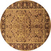 Round Machine Washable Oriental Brown Industrial Rug, wshurb2978brn