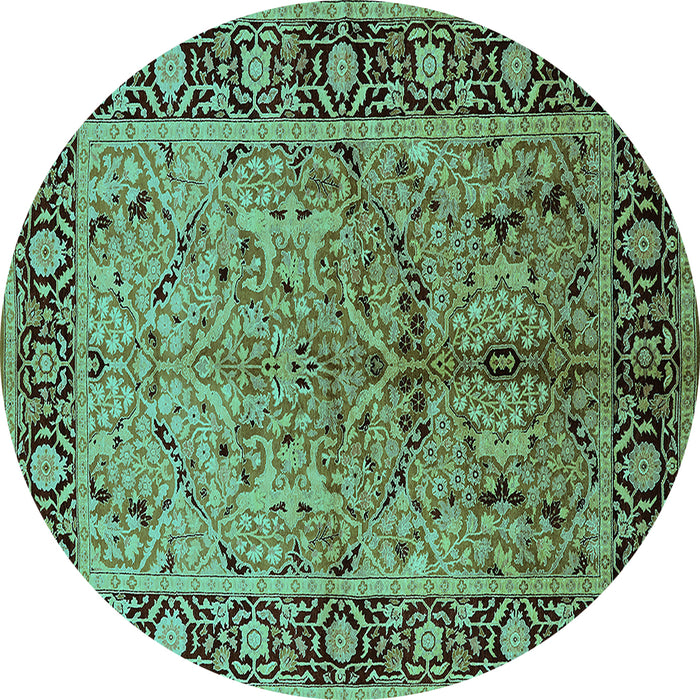 Round Machine Washable Oriental Turquoise Industrial Area Rugs, wshurb2978turq