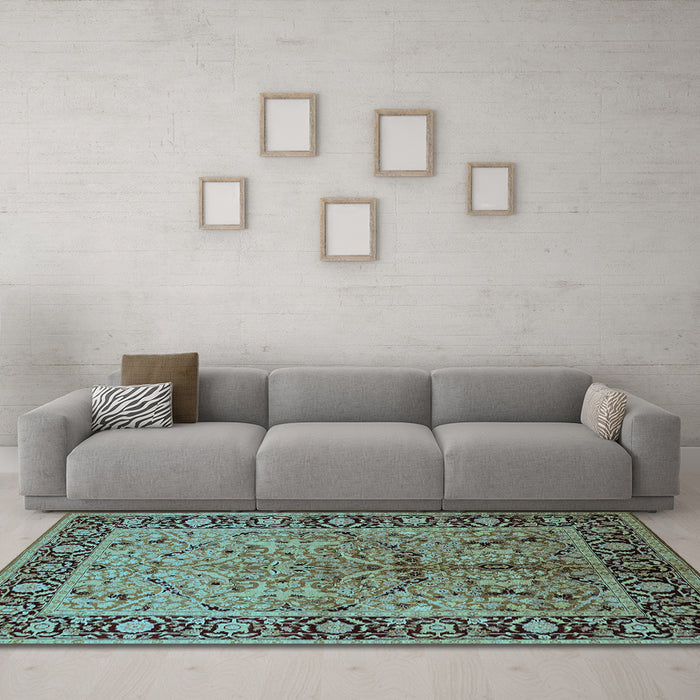 Machine Washable Oriental Light Blue Industrial Rug in a Living Room, wshurb2978lblu