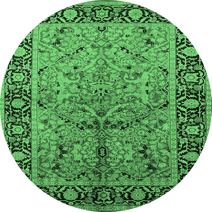 Round Machine Washable Oriental Emerald Green Industrial Area Rugs, wshurb2978emgrn