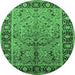 Round Machine Washable Oriental Emerald Green Industrial Area Rugs, wshurb2978emgrn