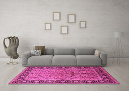 Machine Washable Oriental Pink Industrial Rug in a Living Room, wshurb2978pnk