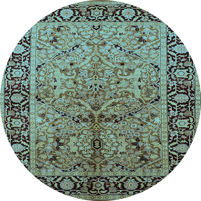 Round Machine Washable Oriental Light Blue Industrial Rug, wshurb2978lblu