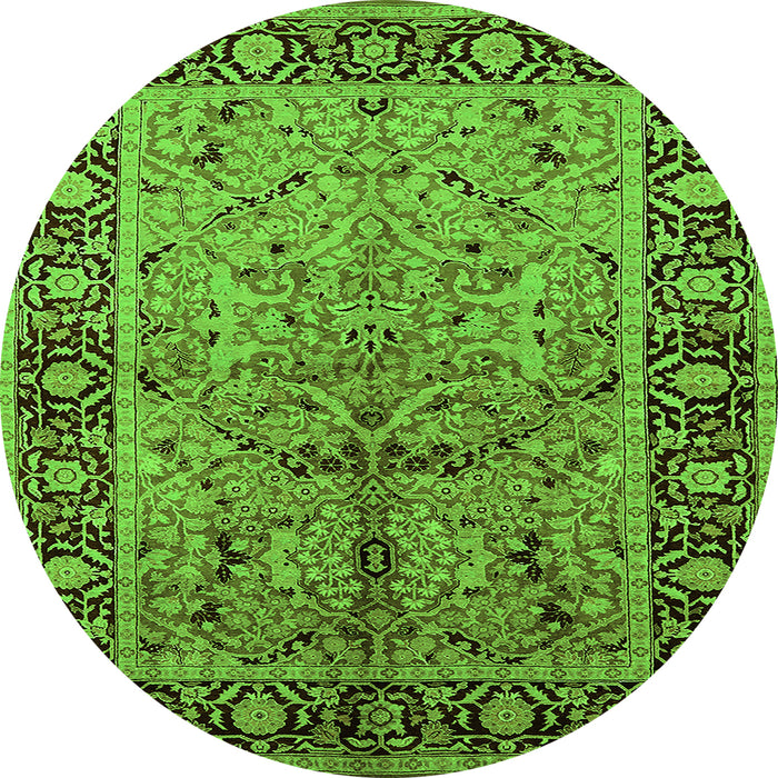 Round Machine Washable Oriental Green Industrial Area Rugs, wshurb2978grn