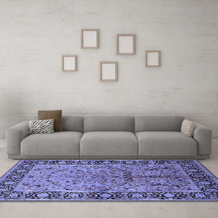Machine Washable Oriental Blue Industrial Rug in a Living Room, wshurb2978blu