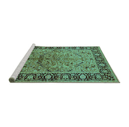 Sideview of Machine Washable Oriental Turquoise Industrial Area Rugs, wshurb2978turq