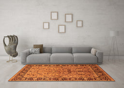 Machine Washable Oriental Orange Industrial Area Rugs in a Living Room, wshurb2978org