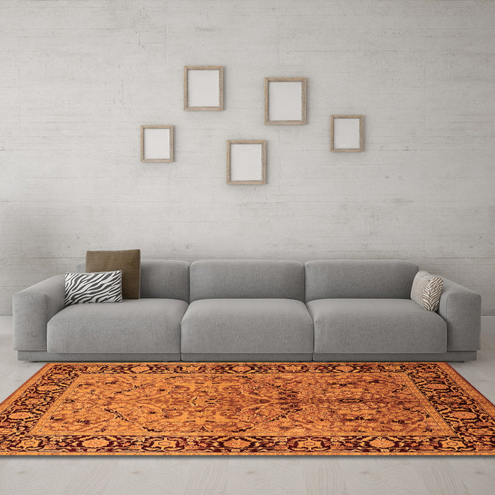 Machine Washable Oriental Orange Industrial Area Rugs in a Living Room, wshurb2978org