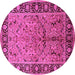 Round Machine Washable Oriental Pink Industrial Rug, wshurb2978pnk