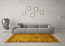 Machine Washable Oriental Yellow Industrial Rug in a Living Room, wshurb2978yw