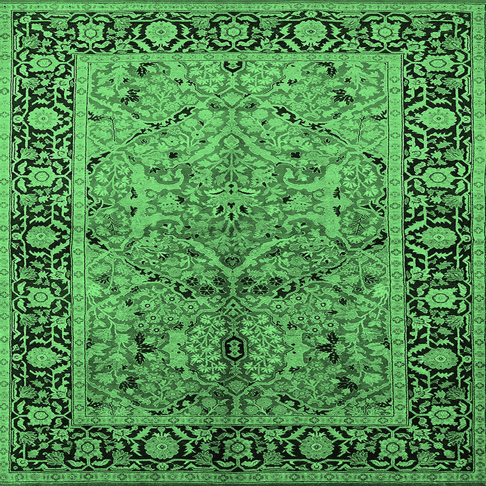 Square Machine Washable Oriental Emerald Green Industrial Area Rugs, wshurb2978emgrn