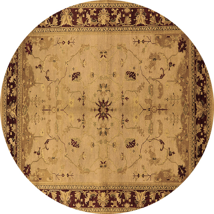 Round Machine Washable Oriental Brown Industrial Rug, wshurb2979brn