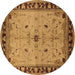 Round Machine Washable Oriental Brown Industrial Rug, wshurb2979brn