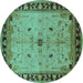 Round Oriental Turquoise Industrial Rug, urb2979turq