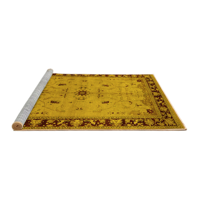 Sideview of Machine Washable Oriental Yellow Industrial Rug, wshurb2979yw