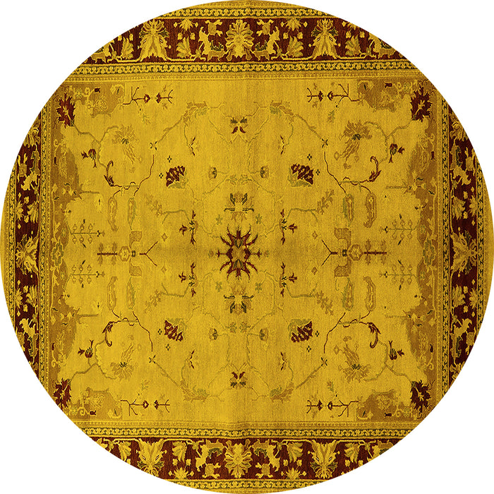 Round Machine Washable Oriental Yellow Industrial Rug, wshurb2979yw