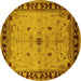 Round Machine Washable Oriental Yellow Industrial Rug, wshurb2979yw