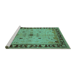 Sideview of Machine Washable Oriental Turquoise Industrial Area Rugs, wshurb2979turq