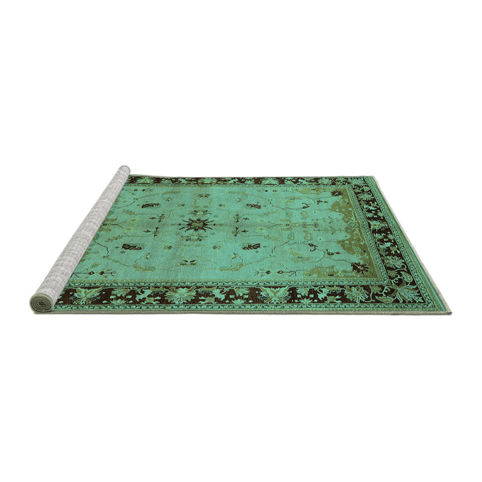 Sideview of Machine Washable Oriental Turquoise Industrial Area Rugs, wshurb2979turq
