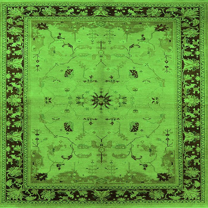 Square Machine Washable Oriental Green Industrial Area Rugs, wshurb2979grn