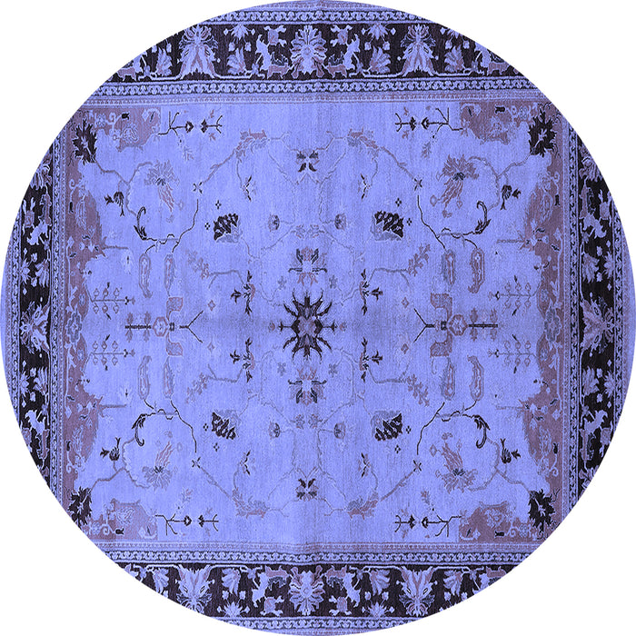 Round Machine Washable Oriental Blue Industrial Rug, wshurb2979blu