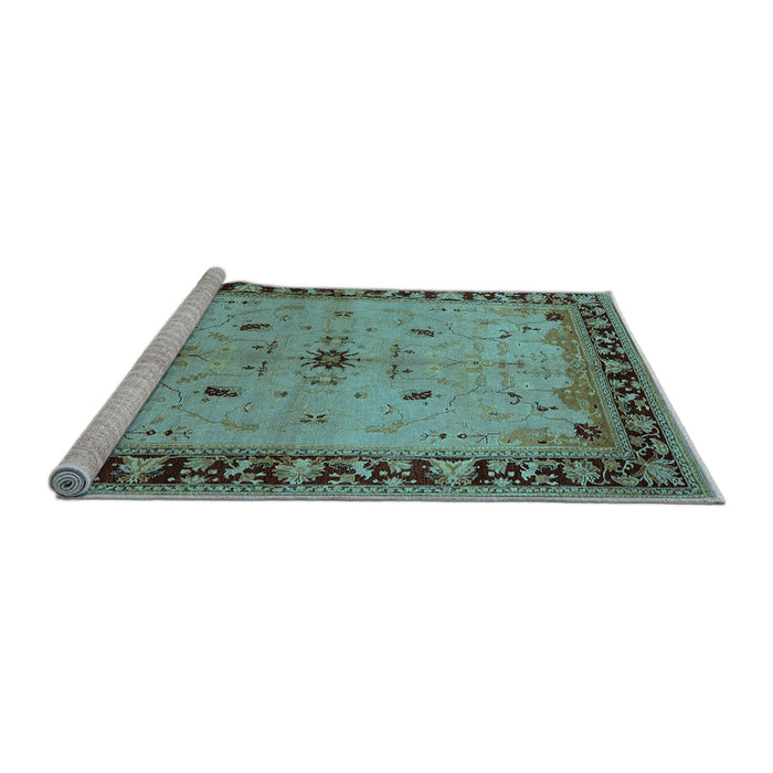 Sideview of Machine Washable Oriental Light Blue Industrial Rug, wshurb2979lblu