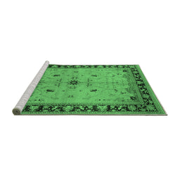 Sideview of Machine Washable Oriental Emerald Green Industrial Area Rugs, wshurb2979emgrn
