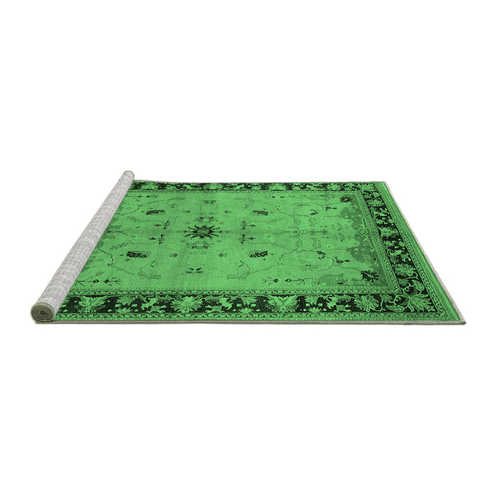 Sideview of Machine Washable Oriental Emerald Green Industrial Area Rugs, wshurb2979emgrn