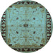 Round Machine Washable Oriental Light Blue Industrial Rug, wshurb2979lblu