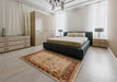 Mid-Century Modern Mahogany Brown Oriental Rug in a Bedroom, urb2979