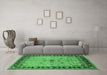 Machine Washable Oriental Emerald Green Industrial Area Rugs in a Living Room,, wshurb2979emgrn