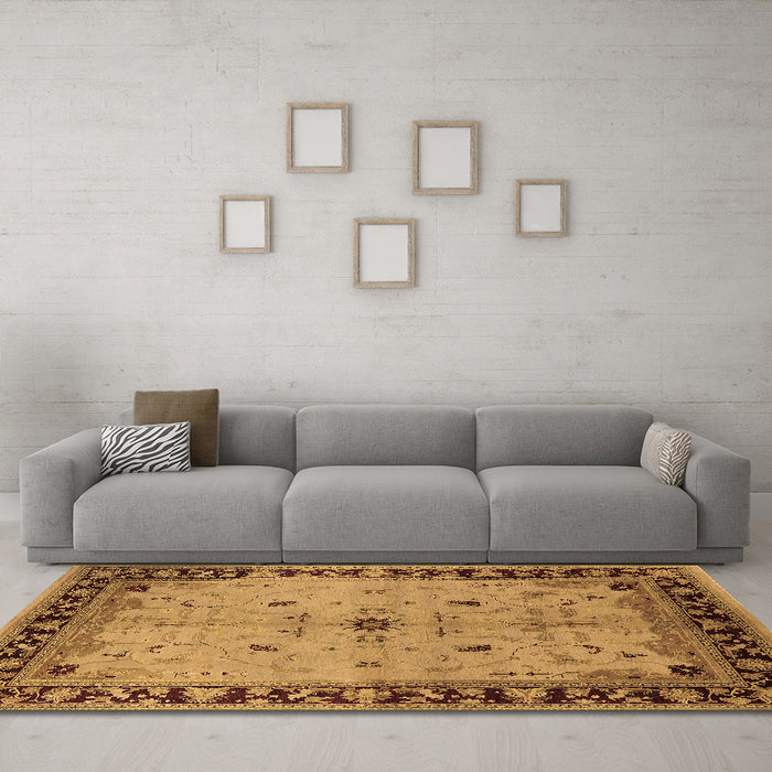 Machine Washable Oriental Brown Industrial Rug in a Living Room,, wshurb2979brn