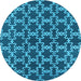 Round Machine Washable Oriental Light Blue Industrial Rug, wshurb2980lblu