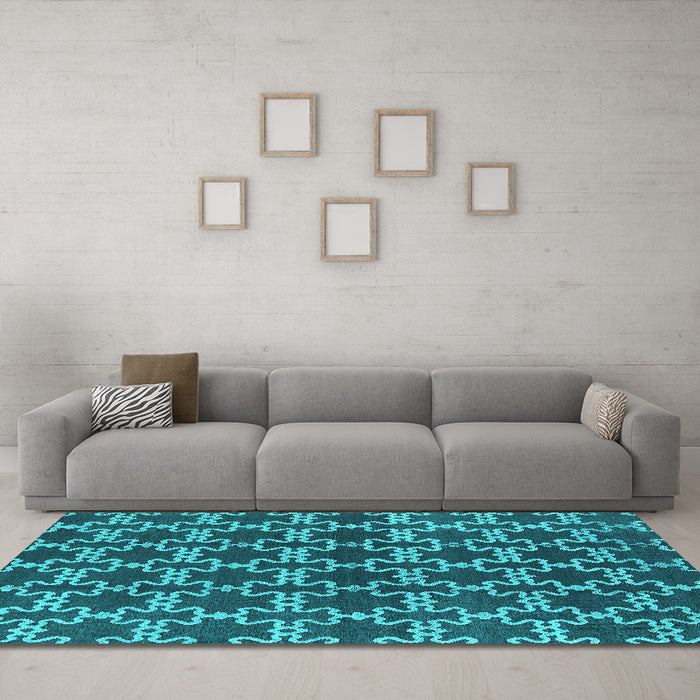 Machine Washable Oriental Turquoise Industrial Area Rugs in a Living Room,, wshurb2980turq
