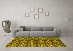 Machine Washable Oriental Yellow Industrial Rug in a Living Room, wshurb2980yw