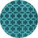 Round Machine Washable Oriental Turquoise Industrial Area Rugs, wshurb2980turq