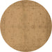 Round Machine Washable Oriental Brown Industrial Rug, wshurb2981brn