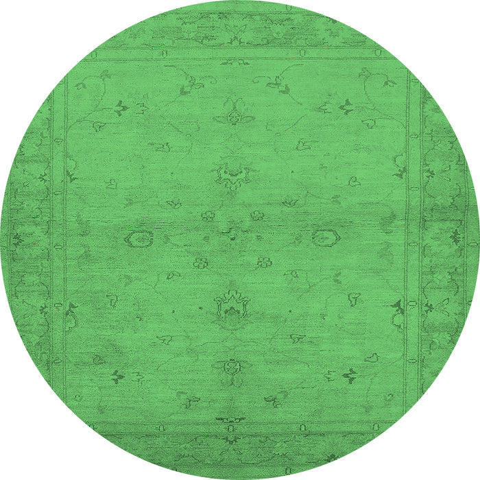 Round Machine Washable Oriental Emerald Green Industrial Area Rugs, wshurb2981emgrn