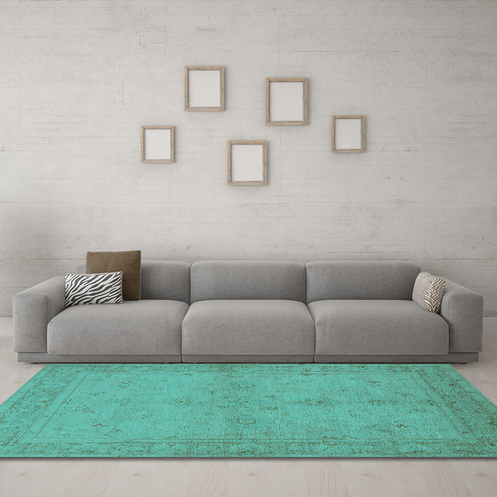 Machine Washable Oriental Turquoise Industrial Area Rugs in a Living Room,, wshurb2981turq