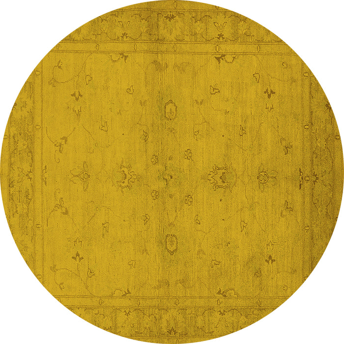 Round Machine Washable Oriental Yellow Industrial Rug, wshurb2981yw