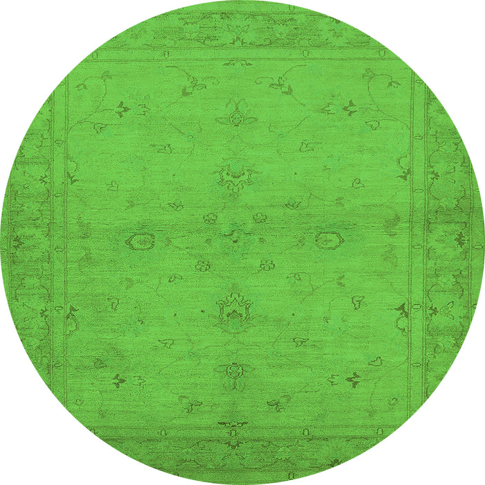 Round Machine Washable Oriental Green Industrial Area Rugs, wshurb2981grn