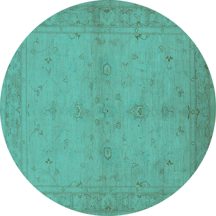 Round Machine Washable Oriental Turquoise Industrial Area Rugs, wshurb2981turq