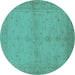 Round Machine Washable Oriental Turquoise Industrial Area Rugs, wshurb2981turq