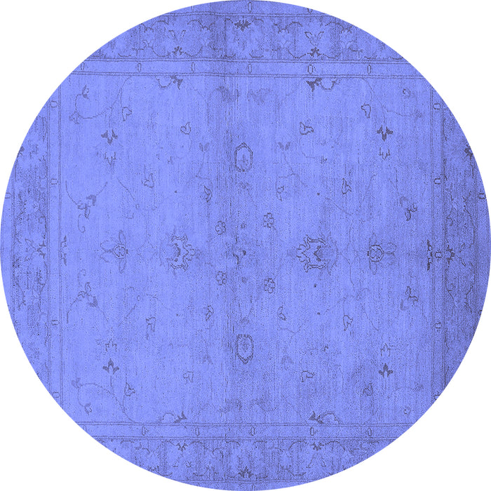 Round Machine Washable Oriental Blue Industrial Rug, wshurb2981blu